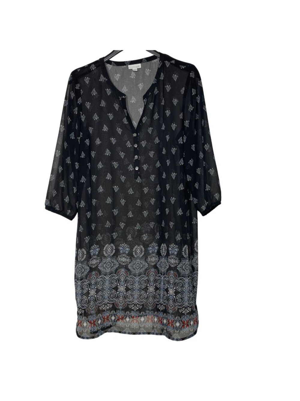 J. Jill Sheer Paisley Tunic Top Dress Black Sz LG PETITE Coverup